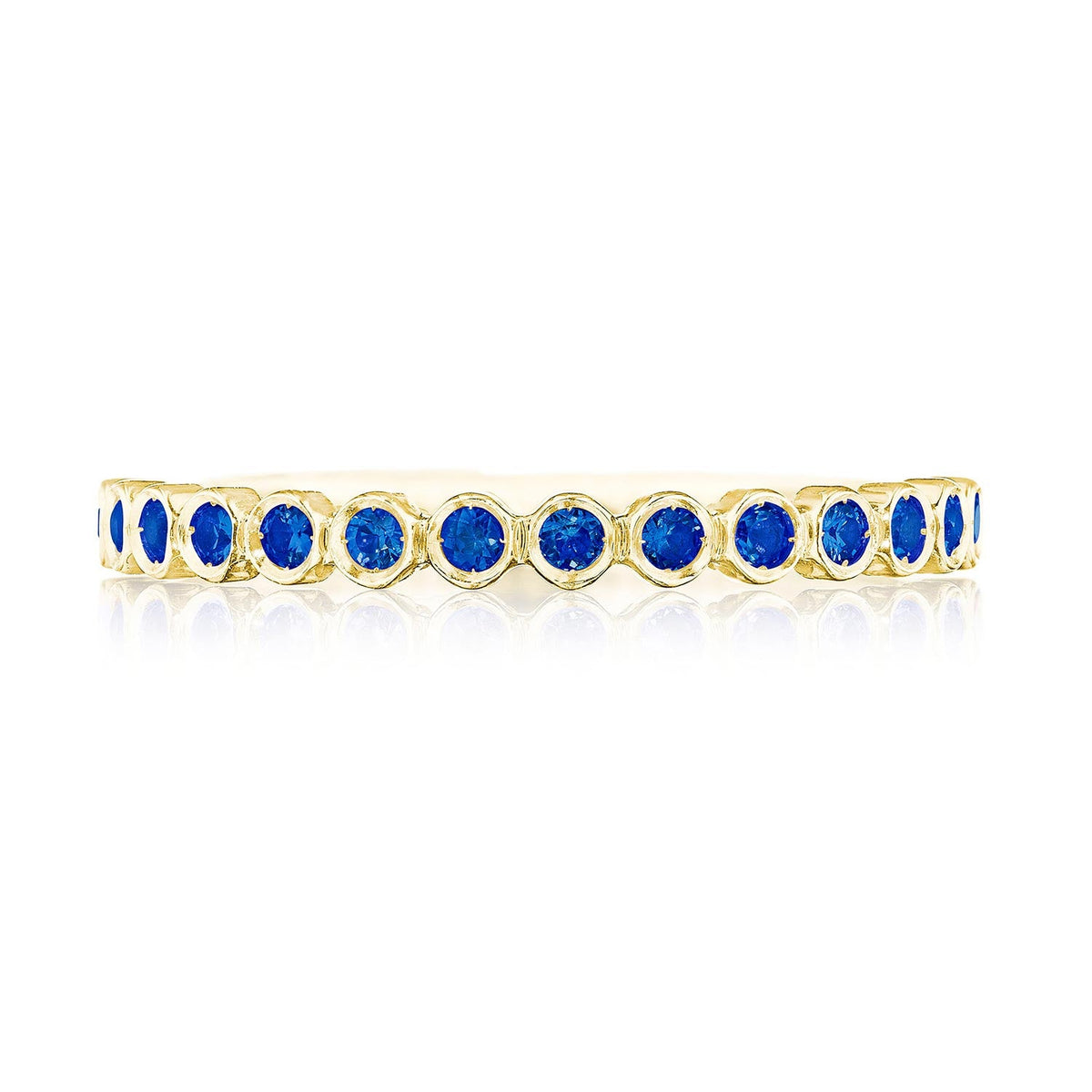 Round Bezel Droplet Wedding Band with Sapphire