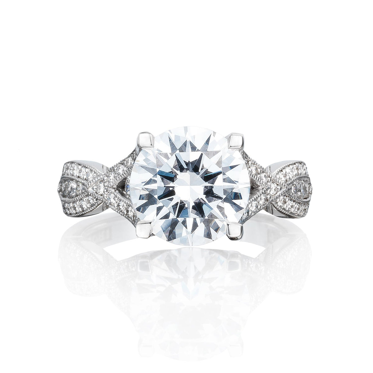 Tacori 18k White Gold Ribbon Round Diamond Engagement Ring Setting (0.62 CTW)