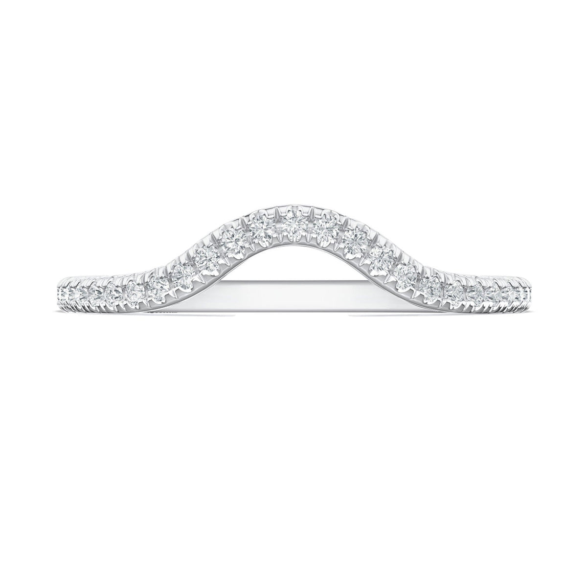 French Pav������ Diamond Contour Wedding Band