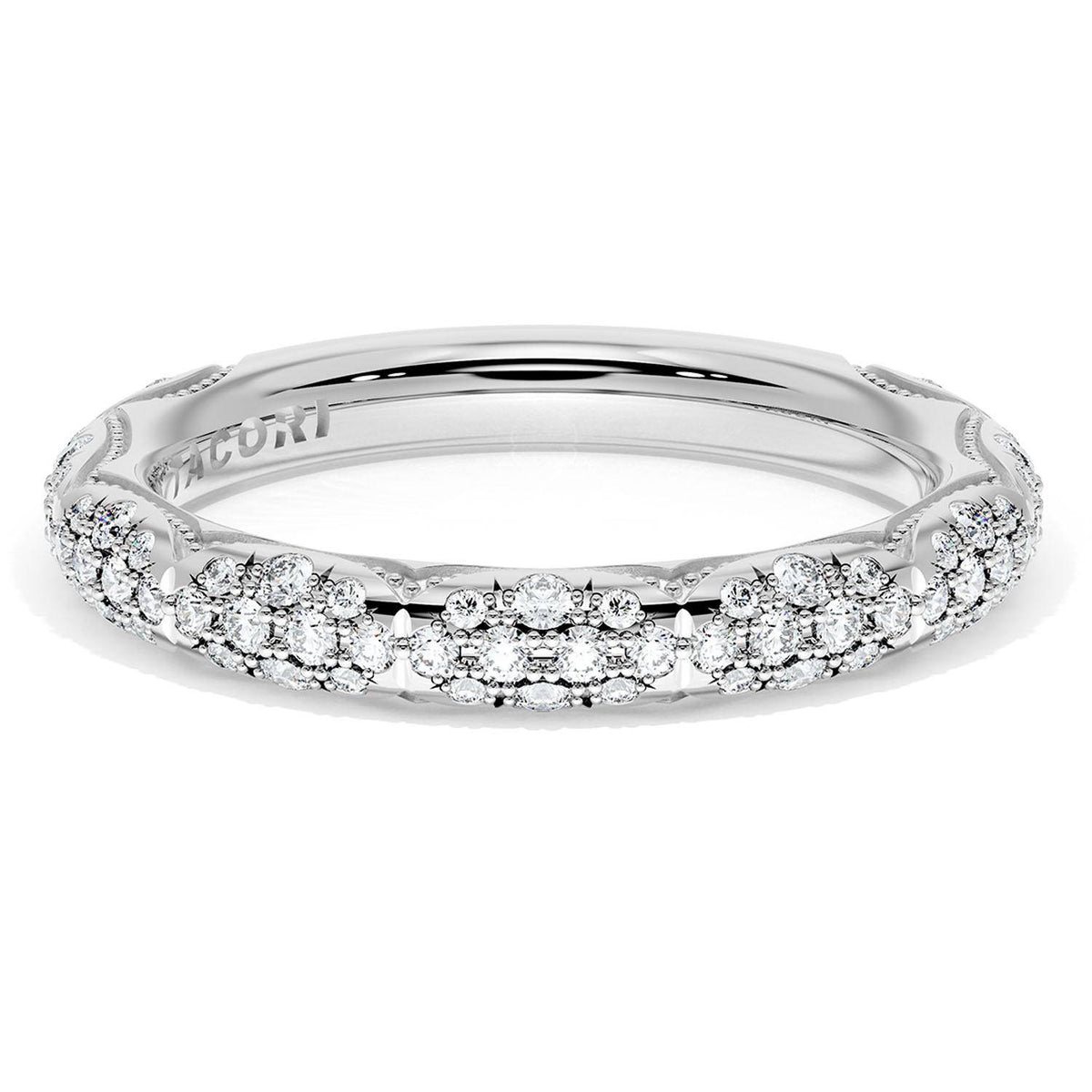 French Pav������ Diamond Wedding Band, 3mm