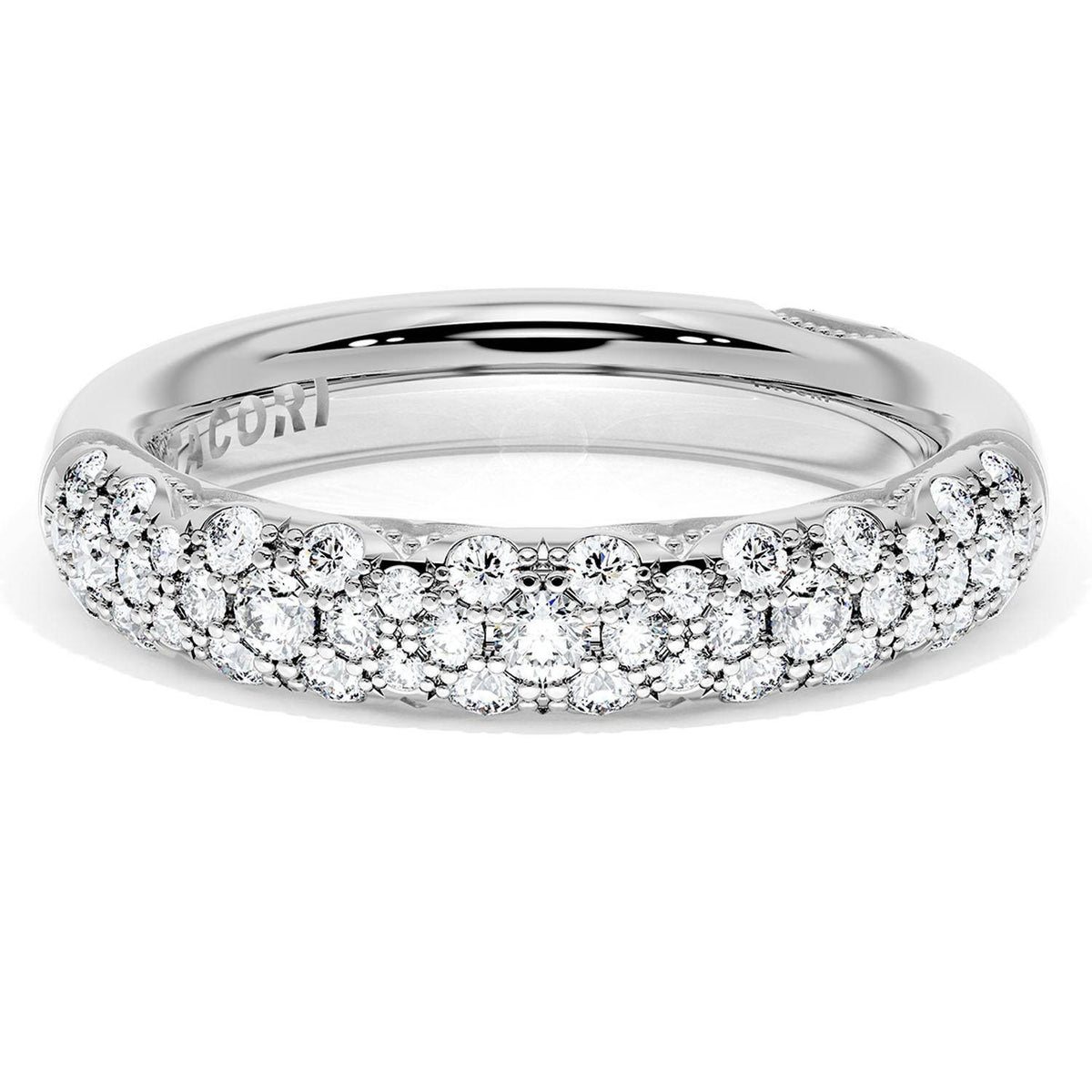 French Pav������ Diamond Wedding Band, 4mm
