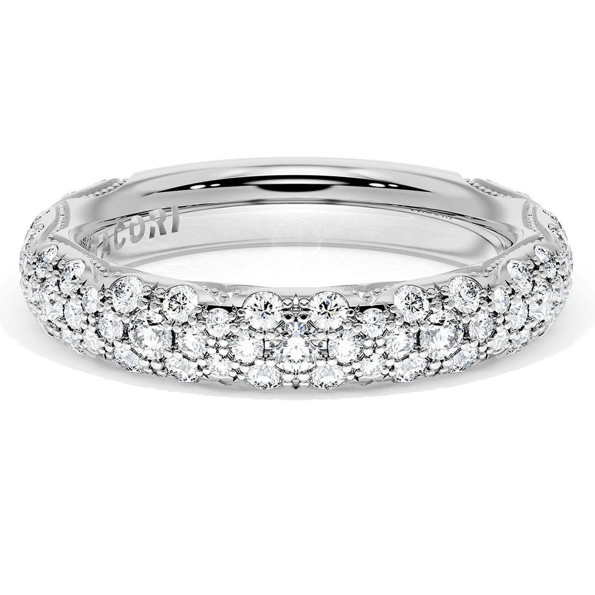 French Pav������ Diamond Wedding Band, 4mm