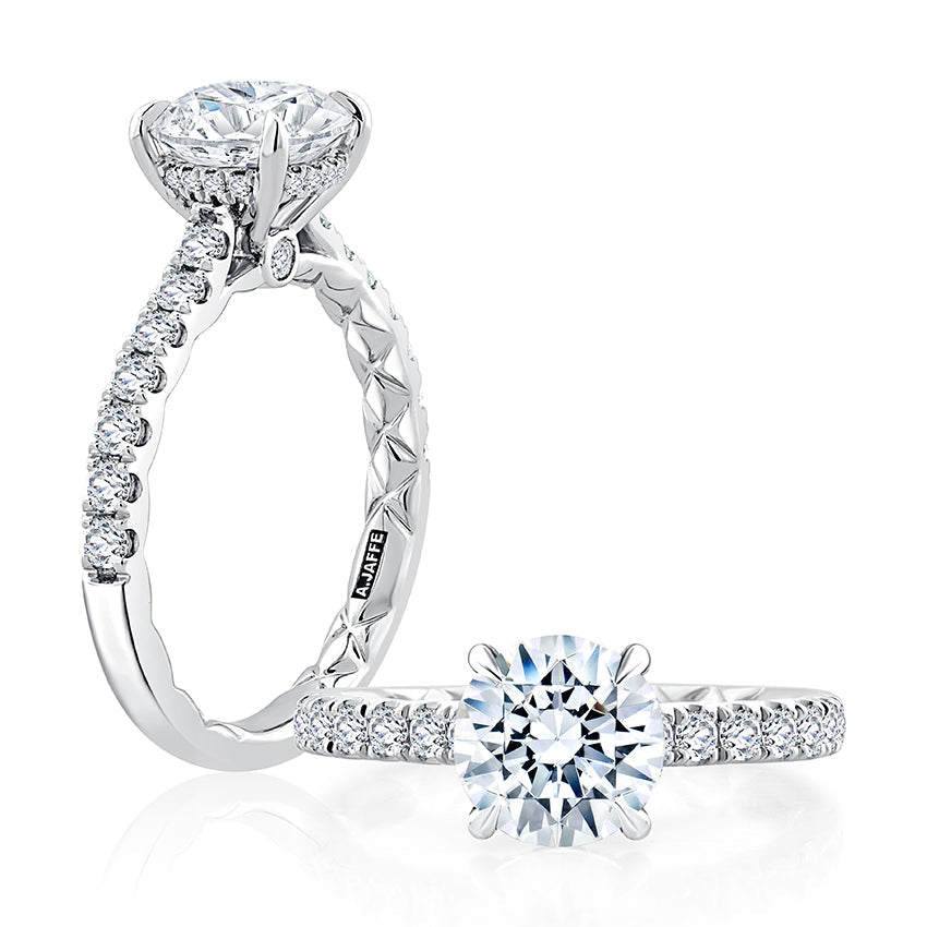 Round Cut Diamond Engagement Ring with a Classic Quilted Pave Band ME2029AQ/94