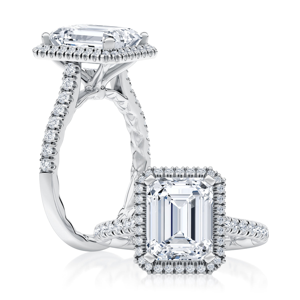 Modern Emerald Cut Diamond Engagment Ring with Diamond Pave Halo MECEC2920Q/192