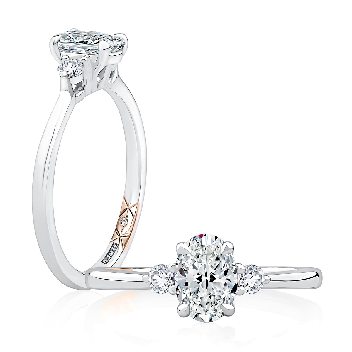 Three Stone Oval Cut Engagement Ring With Round Side Diamonds MECOV2542/161