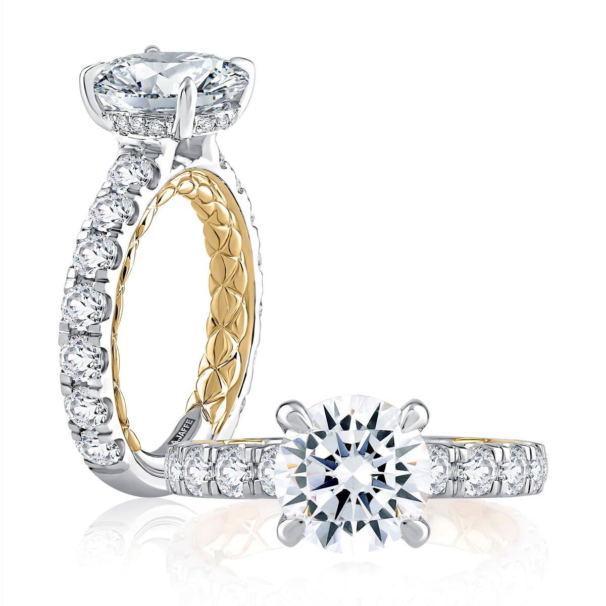 Modern Two Tone Round Cut Diamond Engagement Ring MECRD2348Q/245