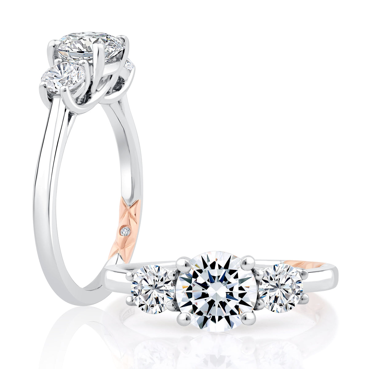 Three Stone Round Center Trellis Engagement Ring MECRD2697/240