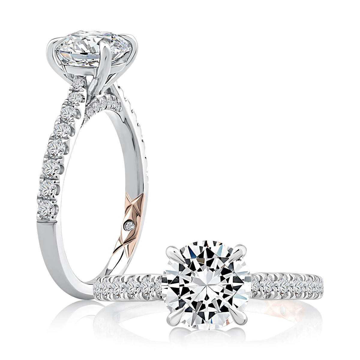 Round Center Diamond Engagement Ring with Peek-A-Boo Diamonds and Pave Band MECRD2730/214