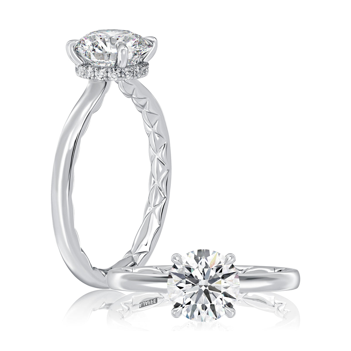 Four Claw Prongs Solitaire Round Diamond Center Engagment Ring with A.JAFFE Quilts™Interior MECRD2744BQ/108