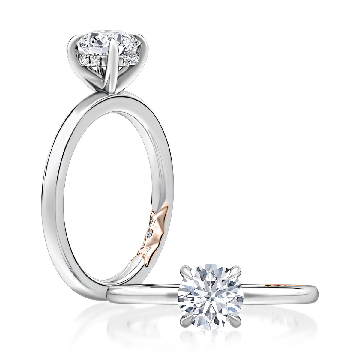 Classic Solitaire Round Center Diamond EngagEment Ring with Hidden Halo and Petite Quiltsâ„¢ MECRD2877BL/132