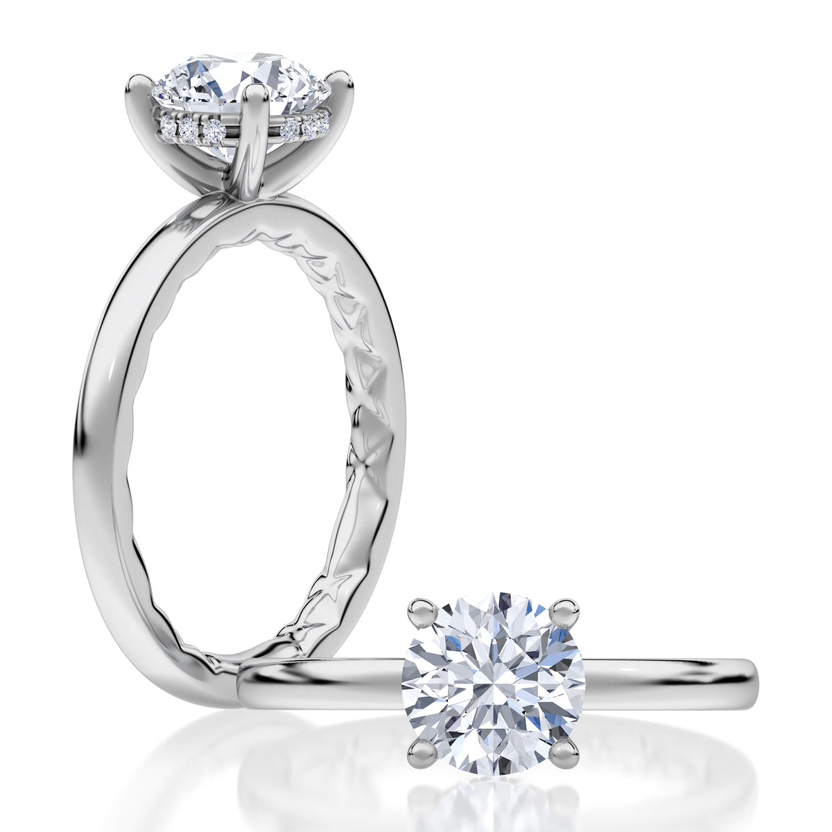 A timeless solitaire engagement ring showcasing an round-cut center diamond. Its clean, elegant lines make it an enduring choice for those who appreciate refined simplicity. MECRD2959Q/156