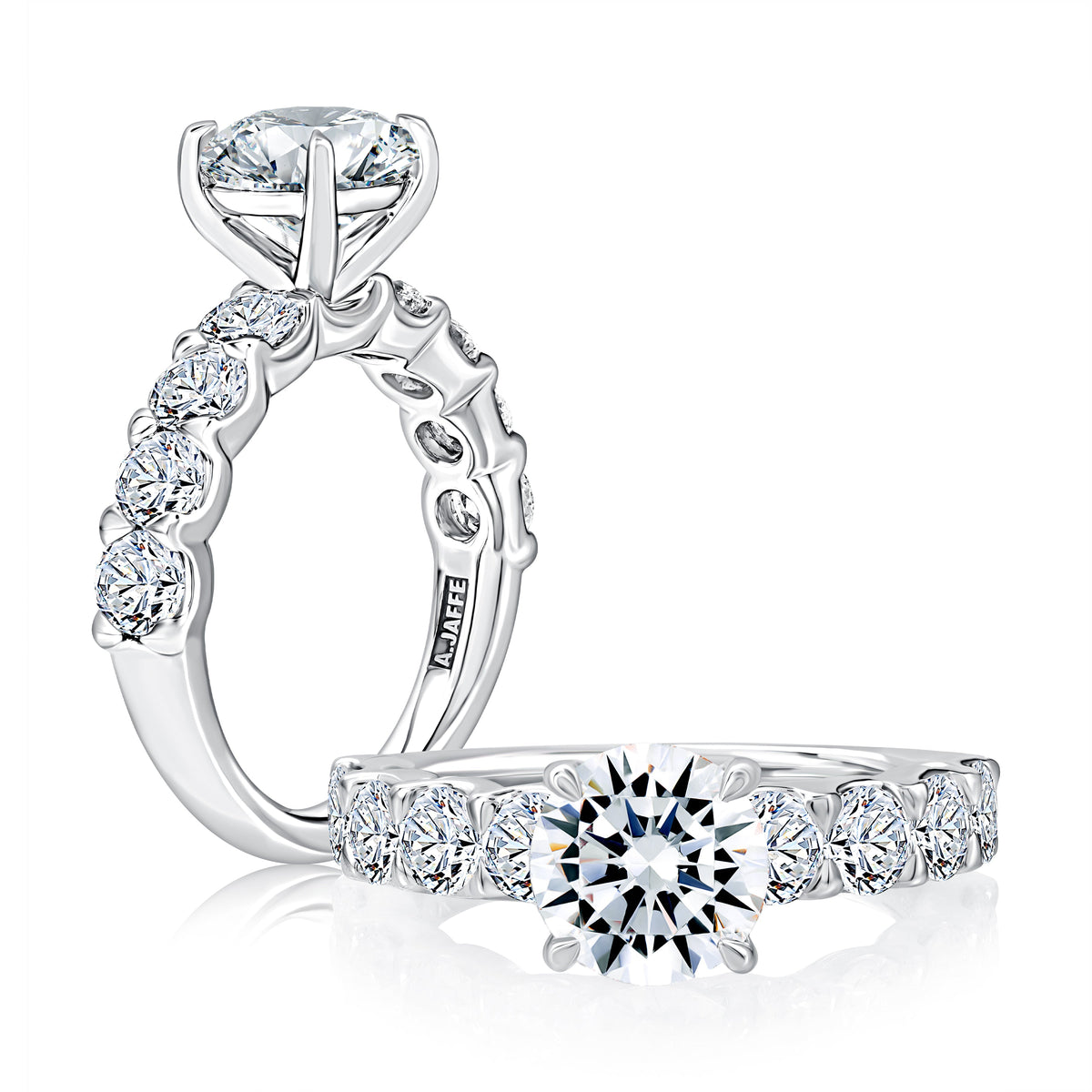 Three Stone Round Diamond Engagement Ring With Pavé Band MECRDD2521H/460