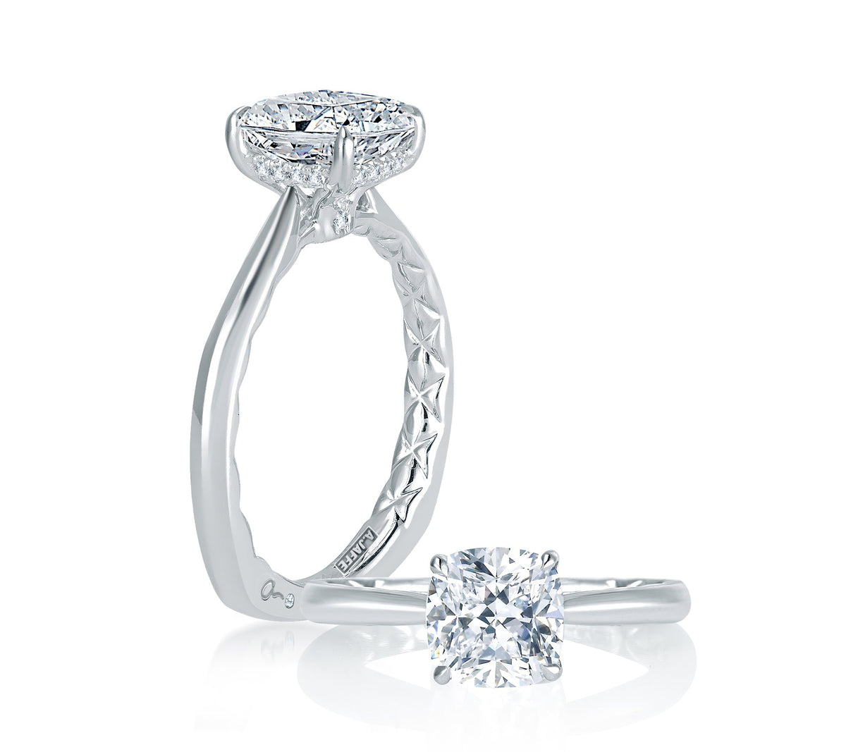 Four Prong Round Center Diamond Engagement Ring with Single Prong Diamond Band MES760Q/106
