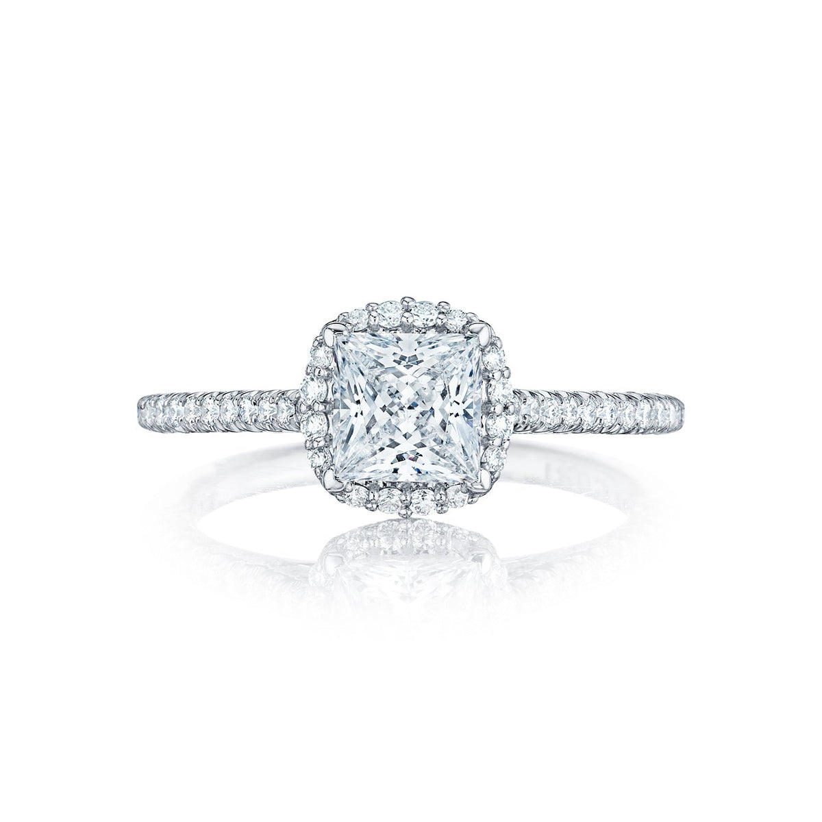 Tacori 18k White Gold Petite Crescent Princess Diamond Engagement Ring Setting (0.33 CTW)