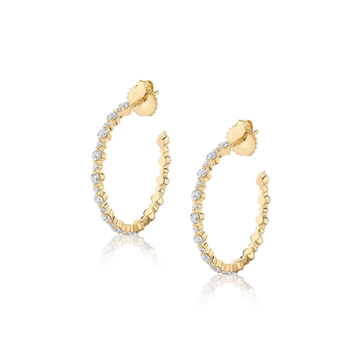 MICHAEL M Earrings 14K Yellow Gold Cloud Alternating Hoops ER392YG