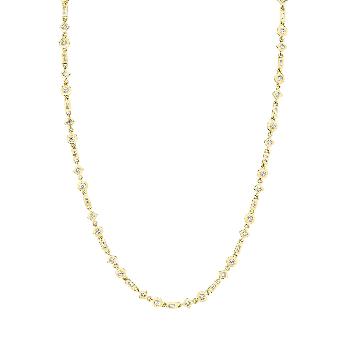 MICHAEL M Necklaces 14K Yellow Gold Mixed Shape Bezel Tennis Necklace CN413YG