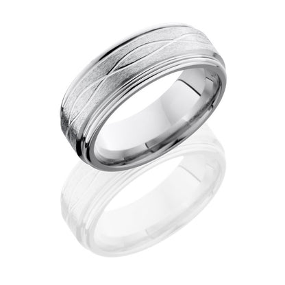 Lashbrook Cobalt Chrome 8mm Flat Band With Rounded Edges And Infinity Pattern CC8REFINF