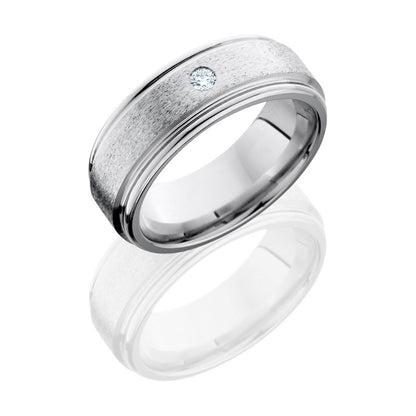 Lashbrook Cobalt Chrome 8mm Flat Band With Rounded Edges And Flush Set .07Ct White Round Diamond CC8
