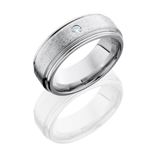 Lashbrook Cobalt Chrome 8mm Flat Band With Rounded Edges And Flush Set .07Ct White Round Diamond CC8