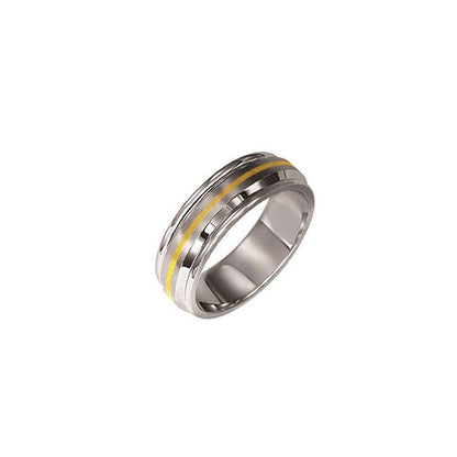 Triton 7mm Stainless Steel With 14K Yellow Gold Inlay Flat Brush Finish Comfort Fit Band 11-2057-G