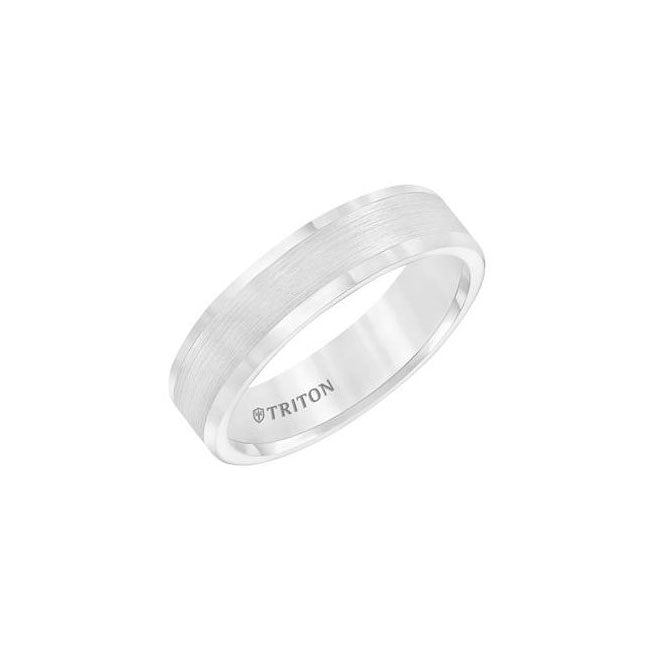 Triton 6mm White Tungsten Carbide Satin Finish Flat Center With Bright Polish Round Edges Comfort Fi