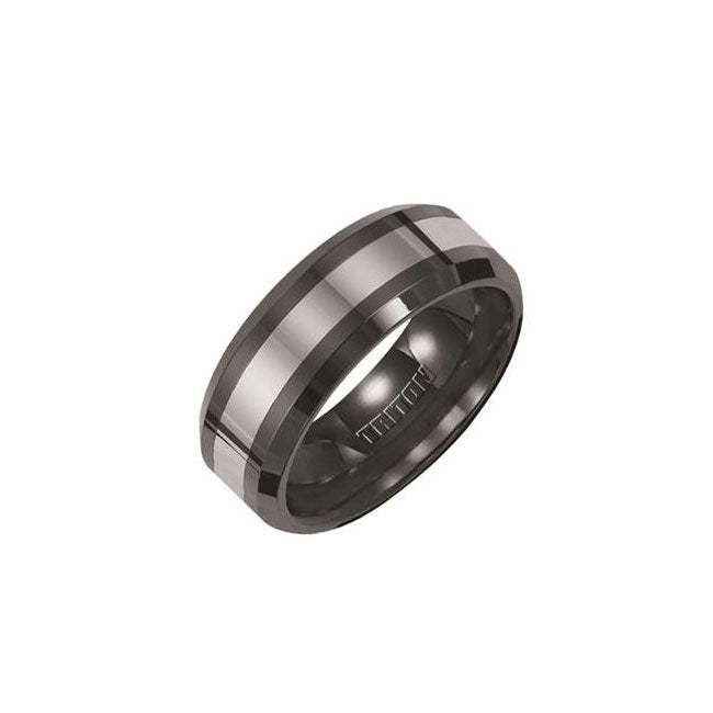 Triton 8mm Tungsten Carbide And Black Ceramic Bevel Edge Comfort Fit Band 11-01-2337