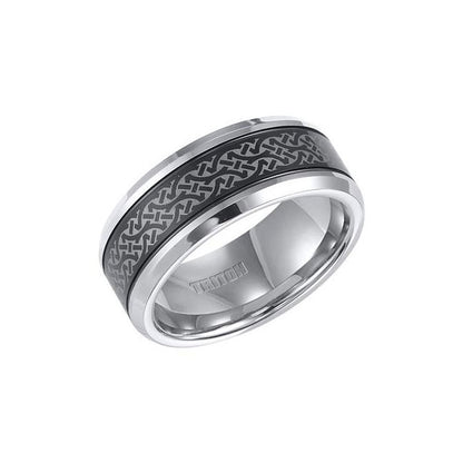 Triton 9mm Black And White Tungsten Carbide Bevel Edge Comfort Fit Band 11-01-4147