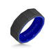 8MM Tungsten RAW Black DLC Ring - Faceted Pattern, Ceramic Interior and Bevel Edge