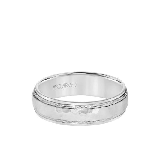 Men���s two-tone wedding band with hammered finish and milgrain detail
