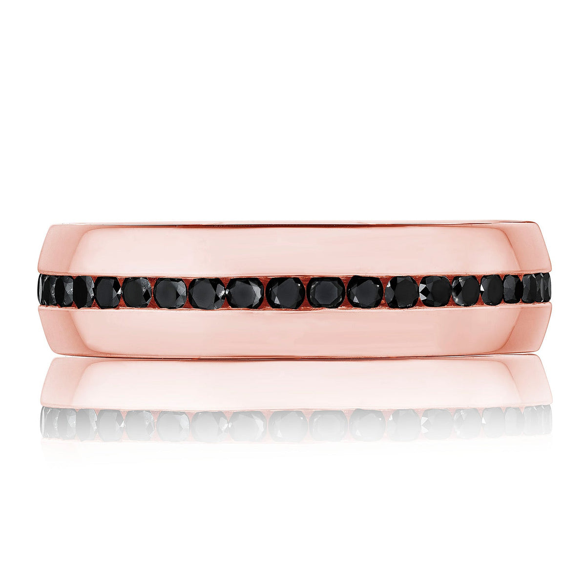 Channel Set Black Diamond in High Polish Finish Wedding Band