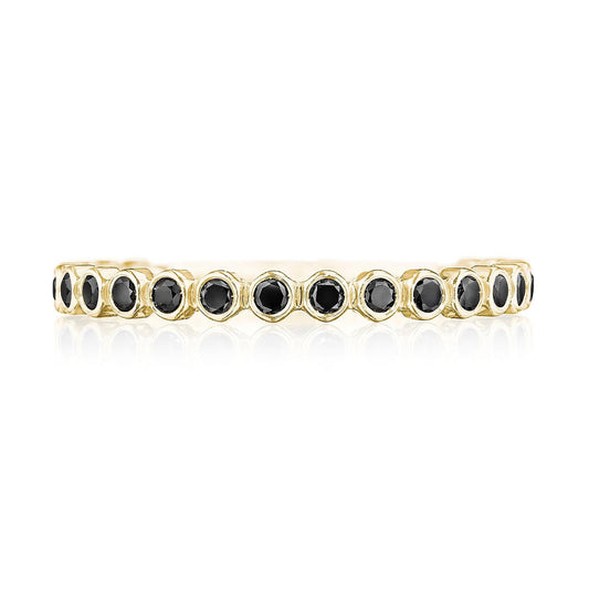 Round Bezel Droplet Wedding Band with Black Diamond