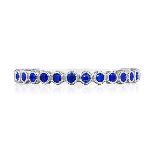 Round Bezel Droplet Wedding Band with Sapphire
