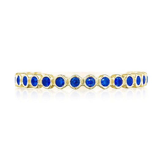 Round Bezel Droplet Wedding Band with Sapphire
