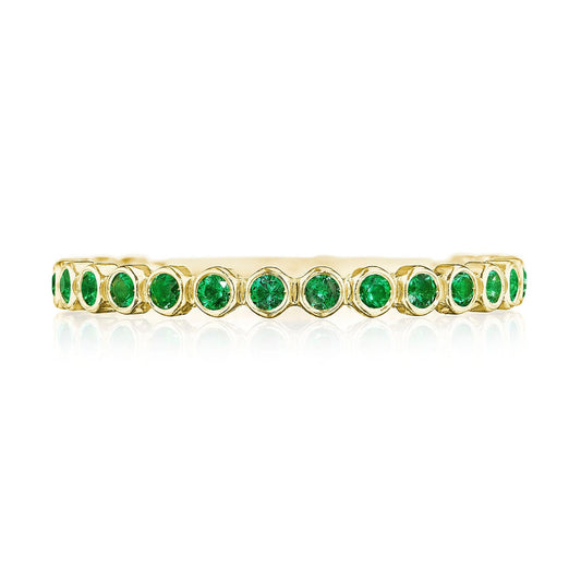Round Bezel Droplet Wedding Band with Emerald