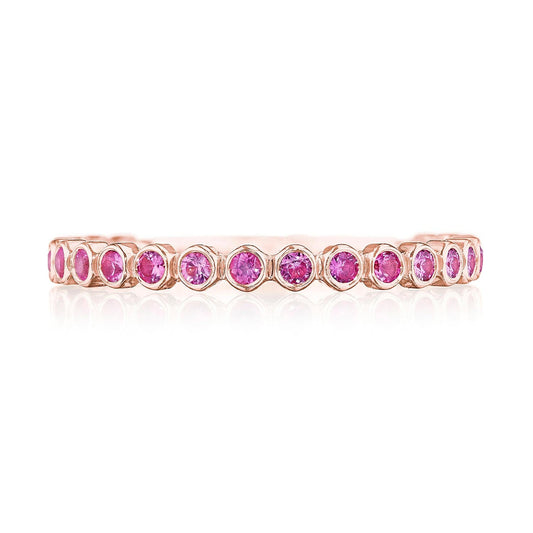 Round Bezel Droplet Wedding Band with Pink Sapphire
