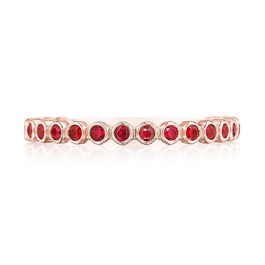 Round Bezel Droplet Wedding Band with Ruby