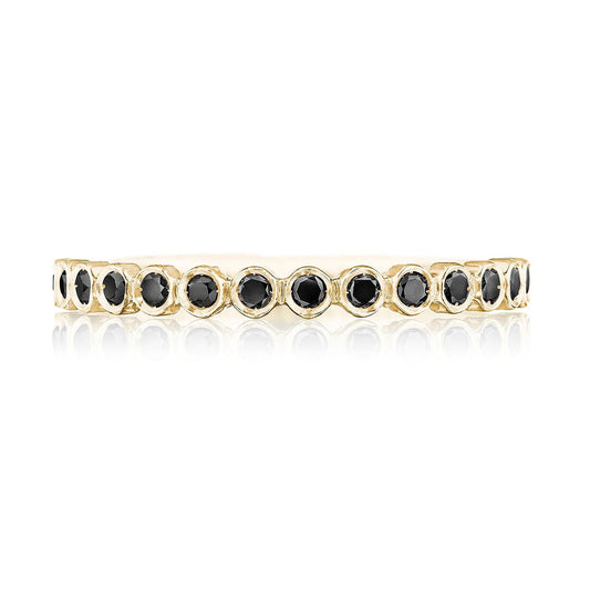 Round Bezel Droplet Wedding Band with Black Diamond