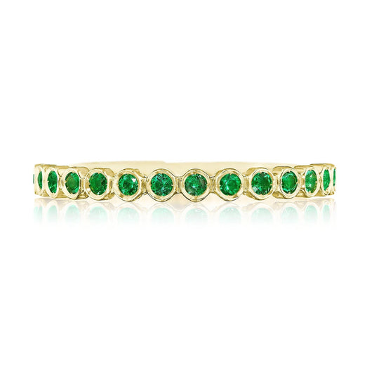 Round Bezel Droplet Wedding Band with Emerald
