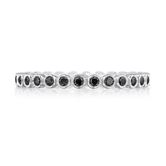 Round Bezel Droplet Wedding Band with Black Diamond