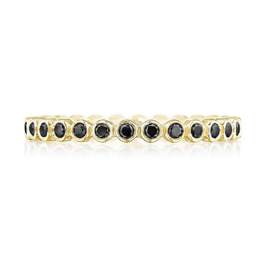 Round Bezel Droplet Wedding Band with Black Diamond