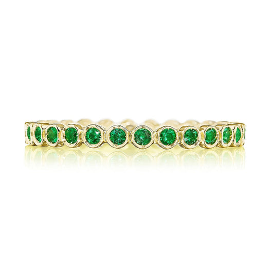 Round Bezel Droplet Wedding Band with Emerald