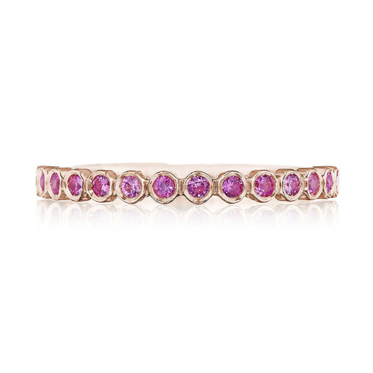 Round Bezel Droplet Wedding Band with Pink Sapphire