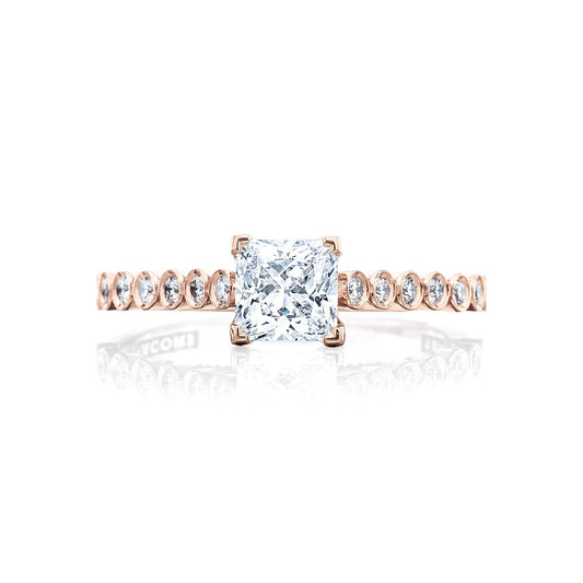 Tacori 18k Rose Gold Sculpted Crescent Princess Diamond Engagement Ring Setting (0.2 CTW)