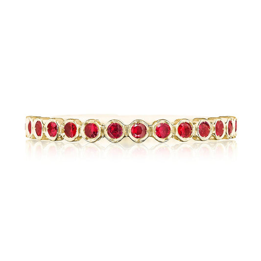 Round Bezel Droplet Wedding Band with Ruby