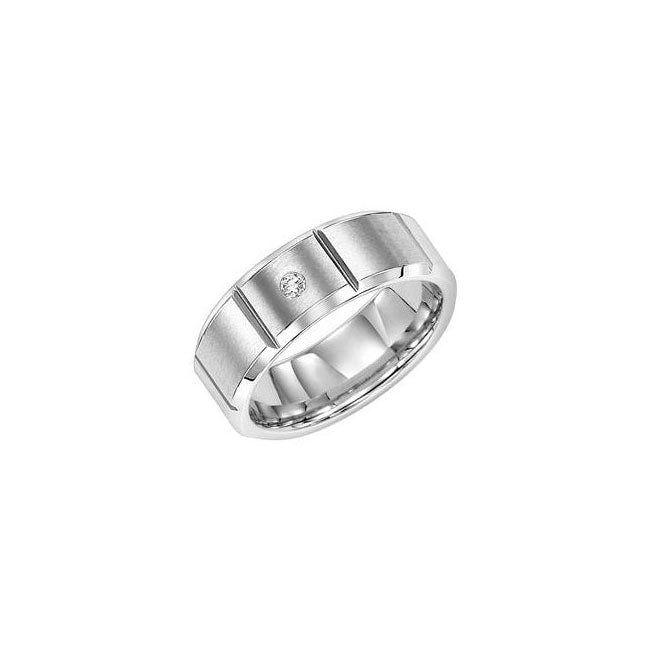 Triton 8mm Tungsten Carbide Bevel Edge Satin Finish Comfort Fit Diamond Wedding Band 21-2313