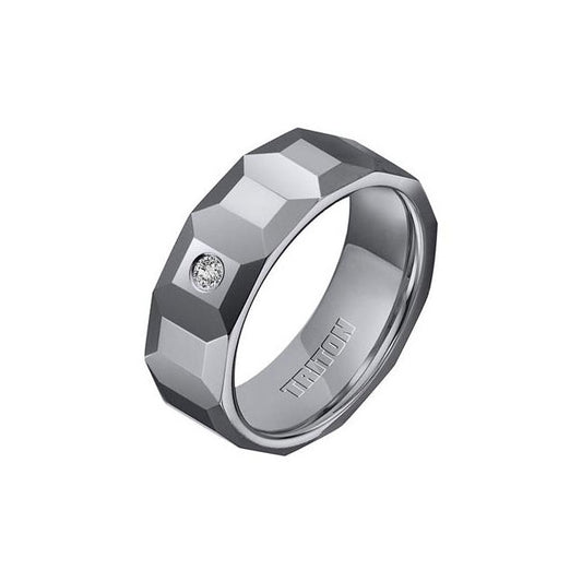 Triton 8mm Tungsten Carbide Faceted Bright Polish Comfort Fit Diamond Band 21-2333
