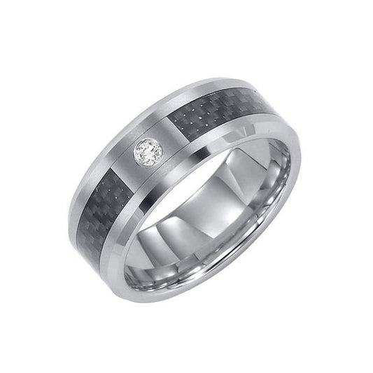 Triton 8mm Tungsten Carbide Bevel Edge Comfort Fit Diamond Band 21-2359