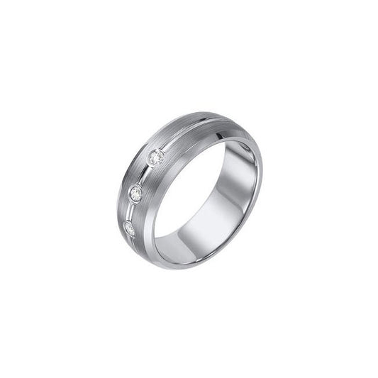 Triton 8mm Tungsten Carbide Bevel Edge Brush Finish Comfort Fit Diamond Band 22-2929-G