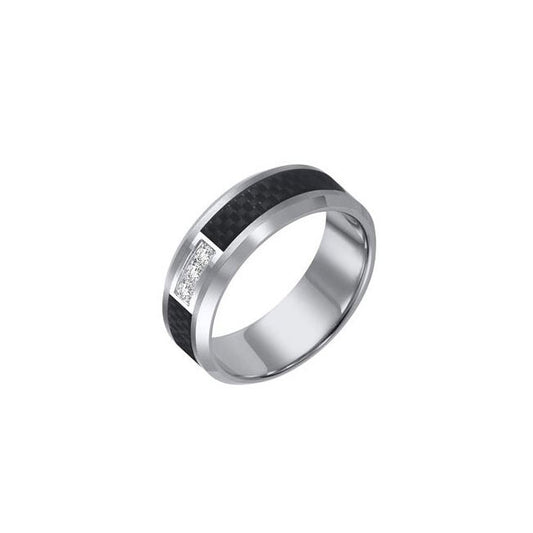 Triton 8mm Tungsten Carbide Bevel Edge Comfort Fit Diamond Band 22-2940