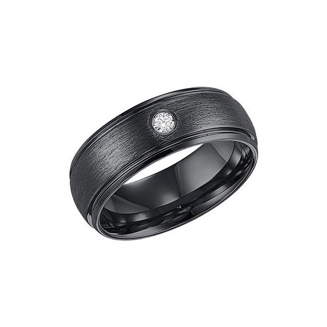 Triton 8mm Black Tungsten Carbide Domed With Rims Wire Brush Comfort Fit Diamond Band 22-4130